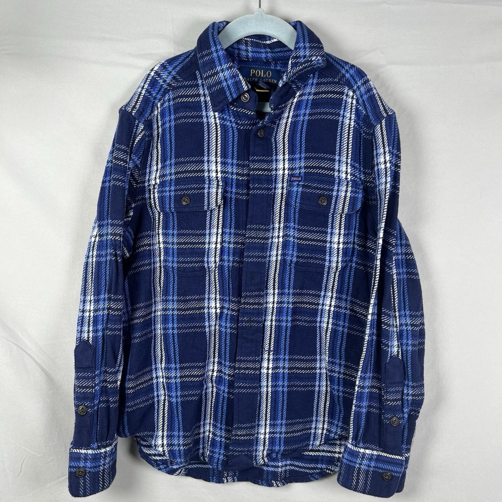 Polo Ralph Lauren Blue Plaid Performance Long Sleeve‎ Boys Small 8 Flannel Woven
